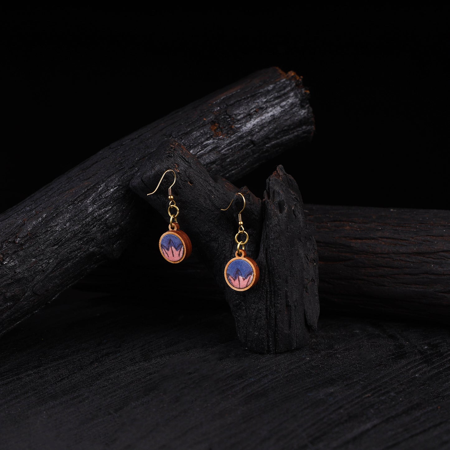 WHE Multicolour Repurposed Fabric & Wood Round Earrings 31