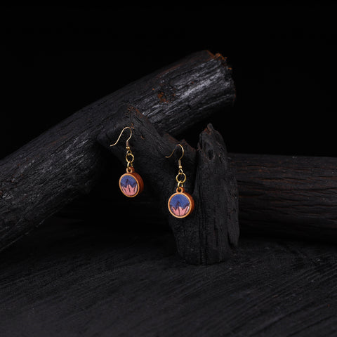 WHE Multicolour Repurposed Fabric & Wood Round Earrings 31