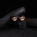 WHE Indigo Bloom Lotus Repurposed Fabric & Wood Earrings 32