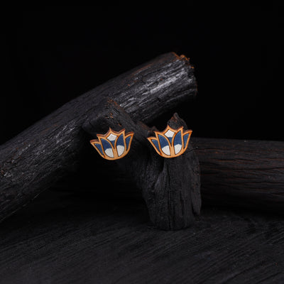 WHE Indigo Bloom Lotus Repurposed Fabric & Wood Earrings 32