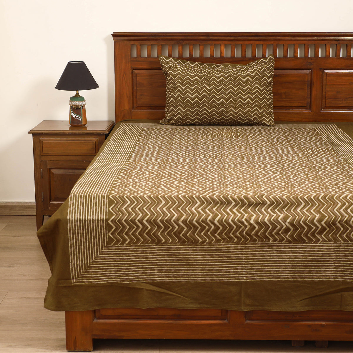 Pipad Hand Block Print Single Bedsheet with 1 Pillow Cover Set (90 x 60 in) 15