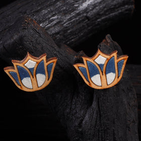 WHE Indigo Bloom Lotus Repurposed Fabric & Wood Earrings 32