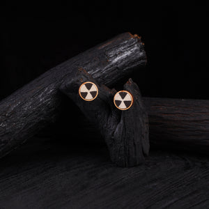WHE Black & Beige Repurposed Fabric & Wood Stud Earrings 34