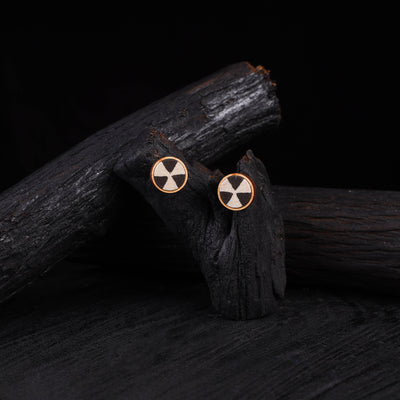 WHE Black & Beige Repurposed Fabric & Wood Stud Earrings 34