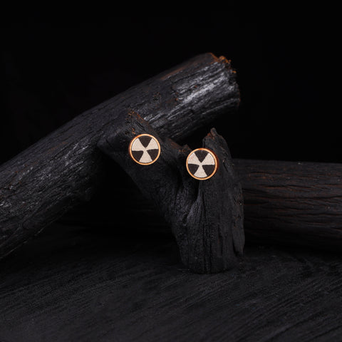 WHE Black & Beige Repurposed Fabric & Wood Stud Earrings 34