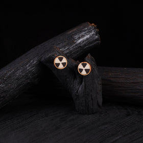 WHE Black & Beige Repurposed Fabric & Wood Stud Earrings 34
