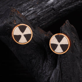 WHE Black & Beige Repurposed Fabric & Wood Stud Earrings 34