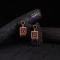 WHE Black Repurposed Ajrakh Fabric & Wood Square Earrings 35
