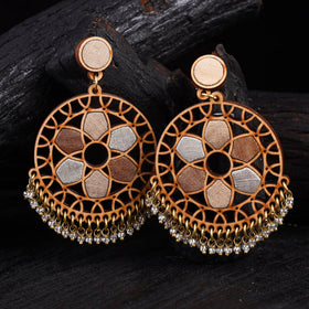 WHE Gold & Silver Festive Wheel Repurposed Fabric & Wood Earrings 37