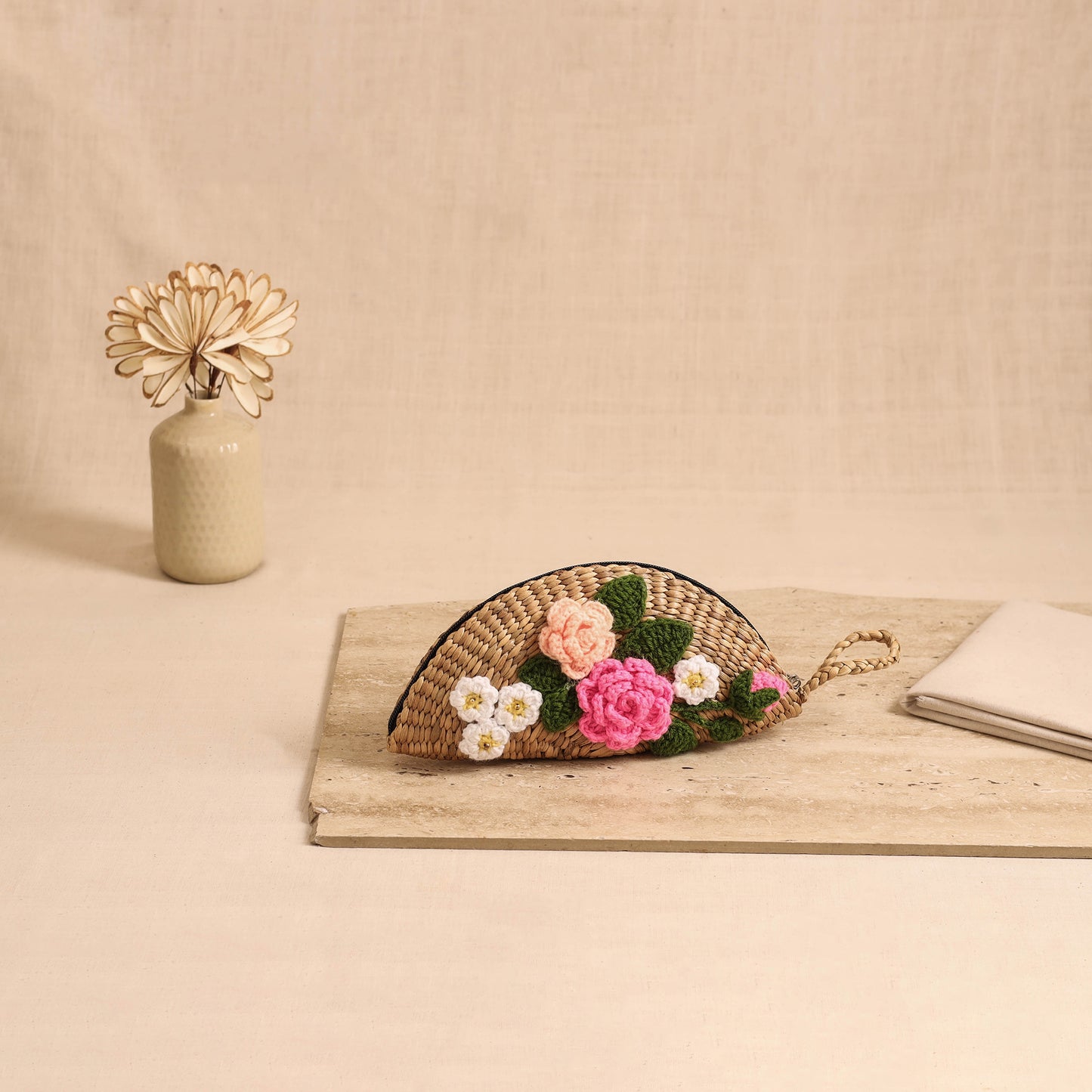 Handcrafted Crochet Work Natural Water Hyacinth Clutch for Women 03