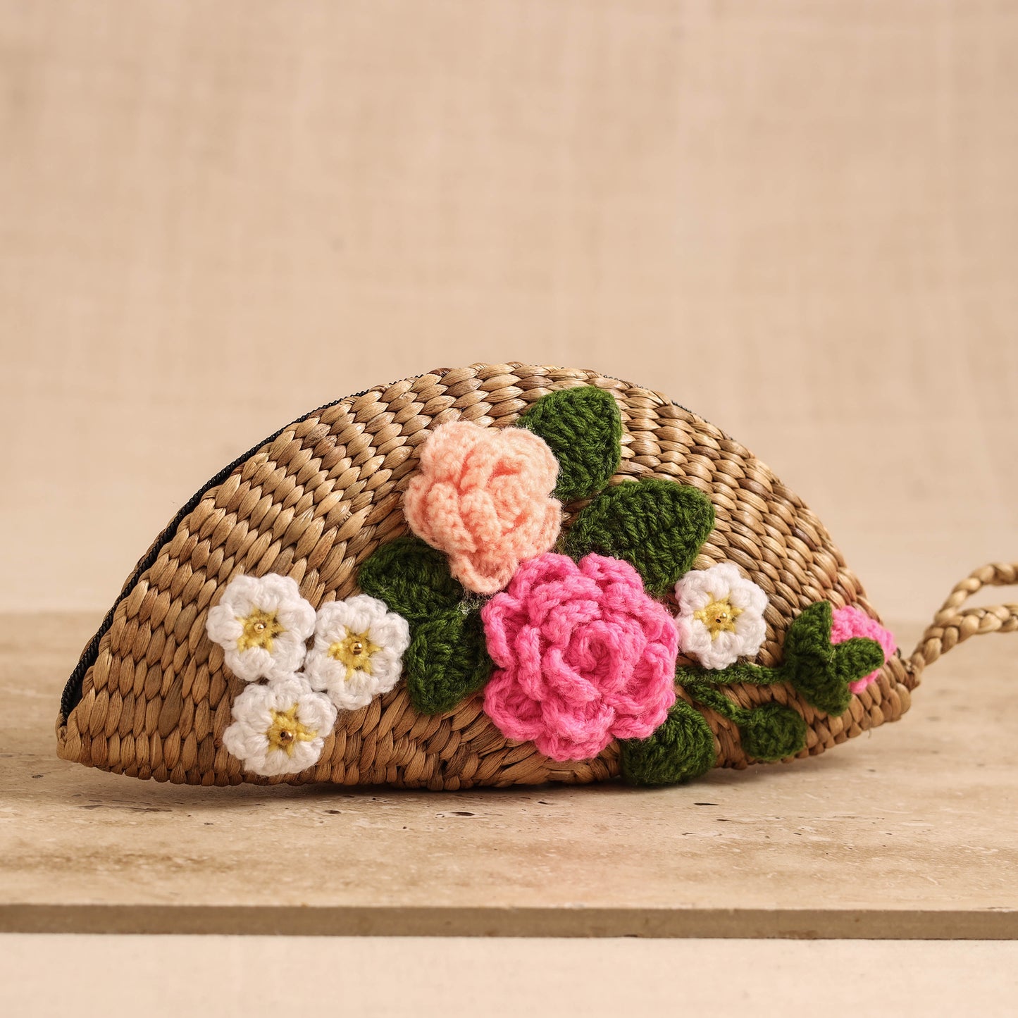 Handcrafted Crochet Work Natural Water Hyacinth Clutch for Women 03