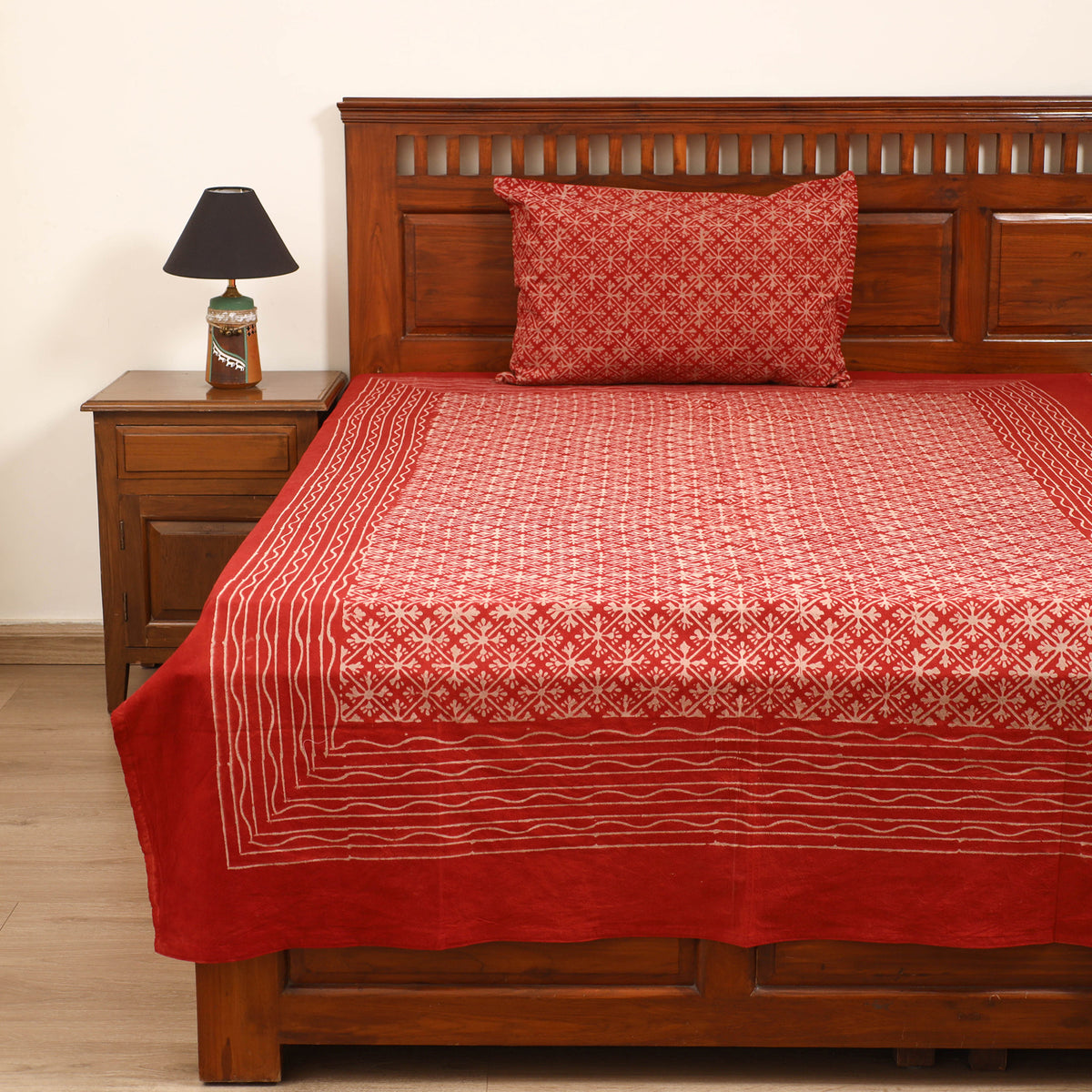 Pipad Hand Block Print Single Bedsheet with 1 Pillow Cover Set (90 x 60 in) 12