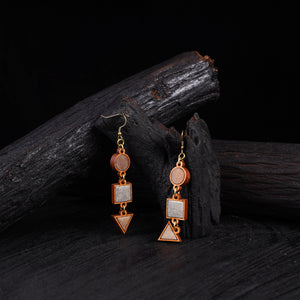 WHE Gold & Silver Festive Repurposed Fabric & Wood Geometrical Earrings 40