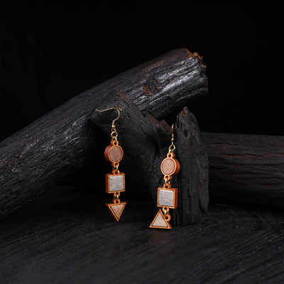 WHE Gold & Silver Festive Repurposed Fabric & Wood Geometrical Earrings 40