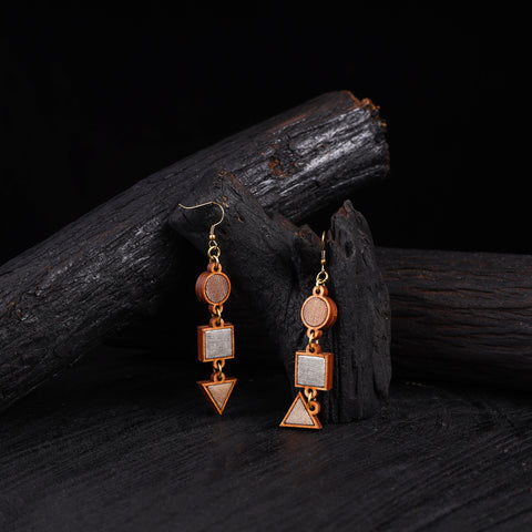 WHE Gold & Silver Festive Repurposed Fabric & Wood Geometrical Earrings 40
