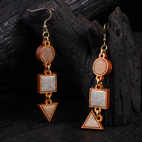 WHE Gold & Silver Festive Repurposed Fabric & Wood Geometrical Earrings 40