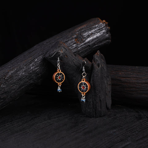 WHE Blue Repurposed Ajrakh Fabric & Wood Danglers 41
