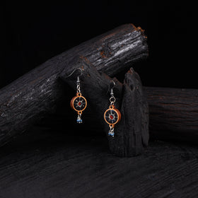 WHE Blue Repurposed Ajrakh Fabric & Wood Danglers 41