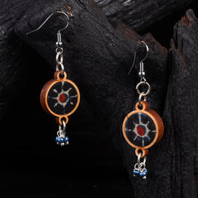 WHE Blue Repurposed Ajrakh Fabric & Wood Danglers 41