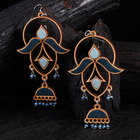 WHE Blue Repurposed Fabric & Wood Elaborate Danglers 42