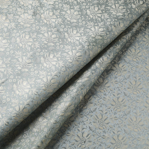 Grey - semi silk brocade banarasi fabric 16 - handcrafted