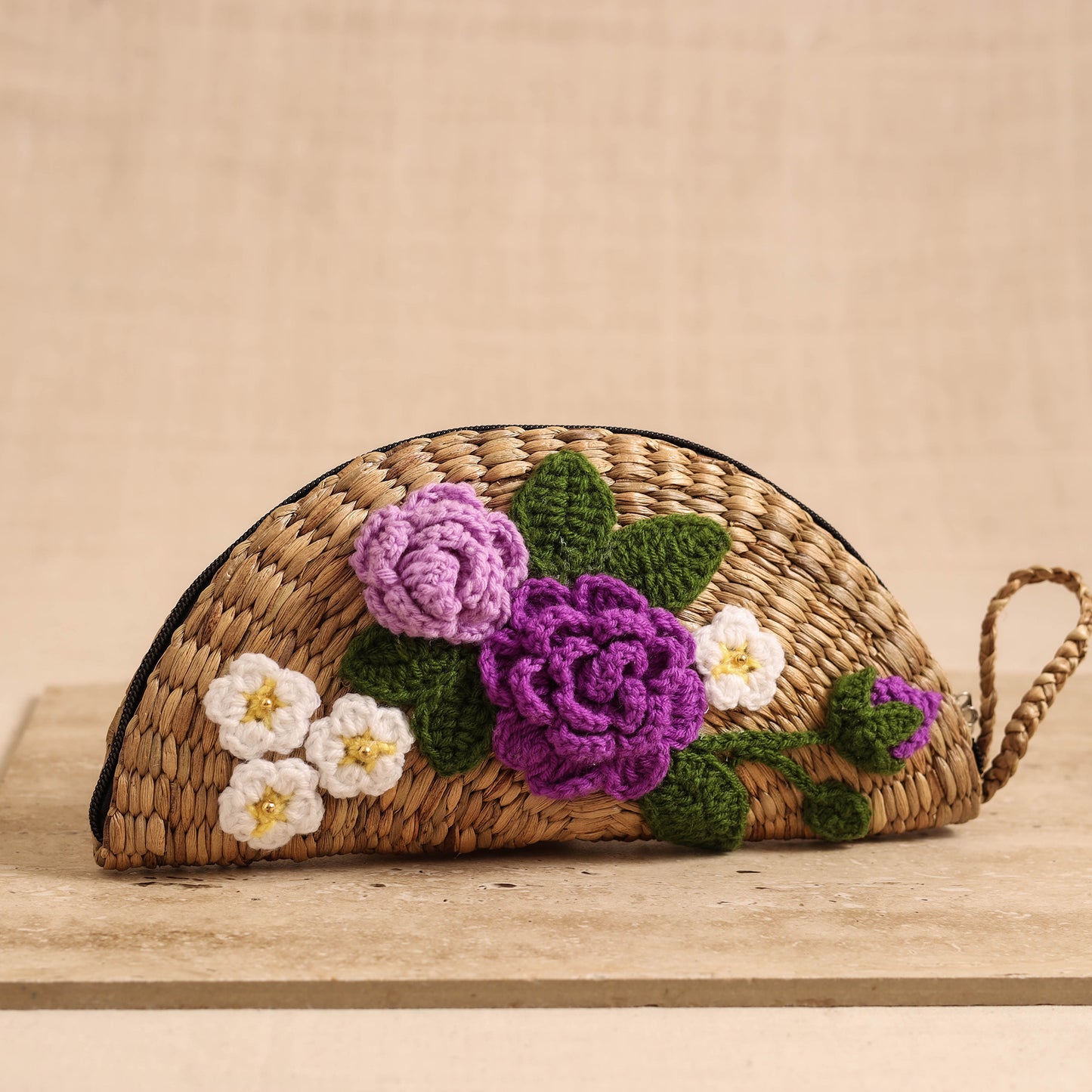 Handcrafted Crochet Work Natural Water Hyacinth Clutch for Women 06