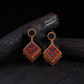 WHE Multicolor Repurposed Kantha Silk Fabric & Wood Earrings 44