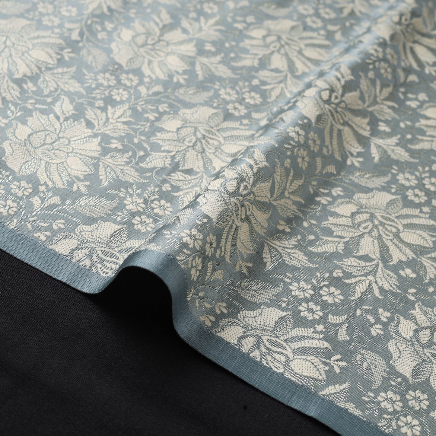 Grey - semi silk brocade banarasi fabric 16 - handcrafted