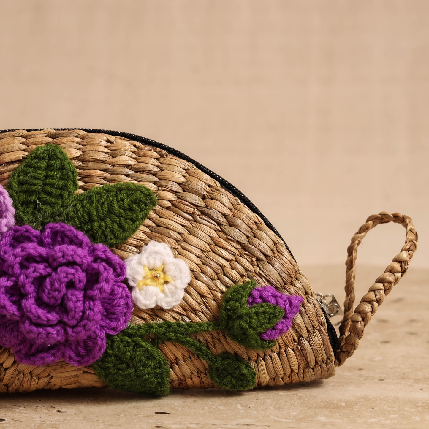 Handcrafted Crochet Work Natural Water Hyacinth Clutch for Women 06