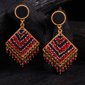 WHE Multicolor Repurposed Kantha Silk Fabric & Wood Earrings 44