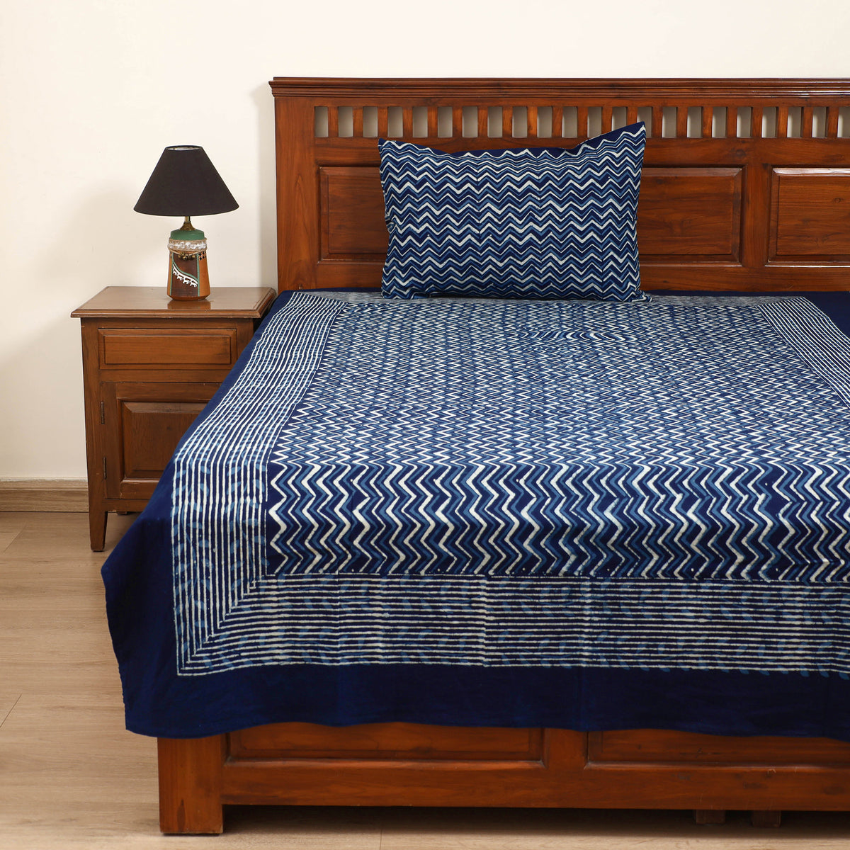 Pipad Hand Block Print Single Bedsheet with 1 Pillow Cover Set (90 x 60 in) 10