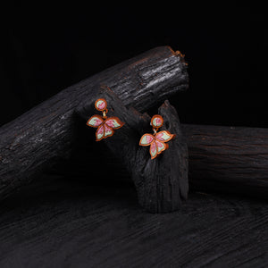 WHE Green Bloom Repurposed Fabric & Wood Leaf Earrings 45