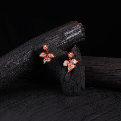 WHE Green Bloom Repurposed Fabric & Wood Leaf Earrings 45