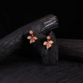 WHE Green Bloom Repurposed Fabric & Wood Leaf Earrings 45