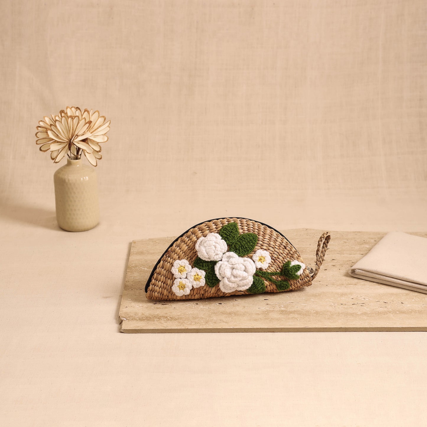 Handcrafted Crochet Work Natural Water Hyacinth Clutch for Women 05