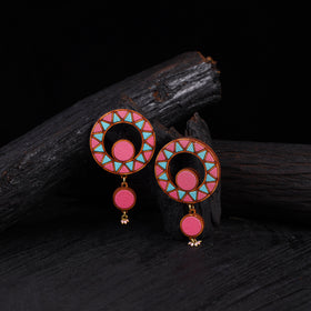 WHE Multicolor Wheel Repurposed Fabric & Wood Earrings 47