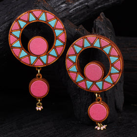 WHE Multicolor Wheel Repurposed Fabric & Wood Earrings 47