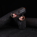 WHE Pink Geometrical Repurposed Fabric & Wood Earrings 48