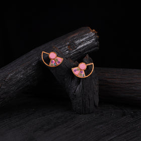 WHE Pink Geometrical Repurposed Fabric & Wood Earrings 48