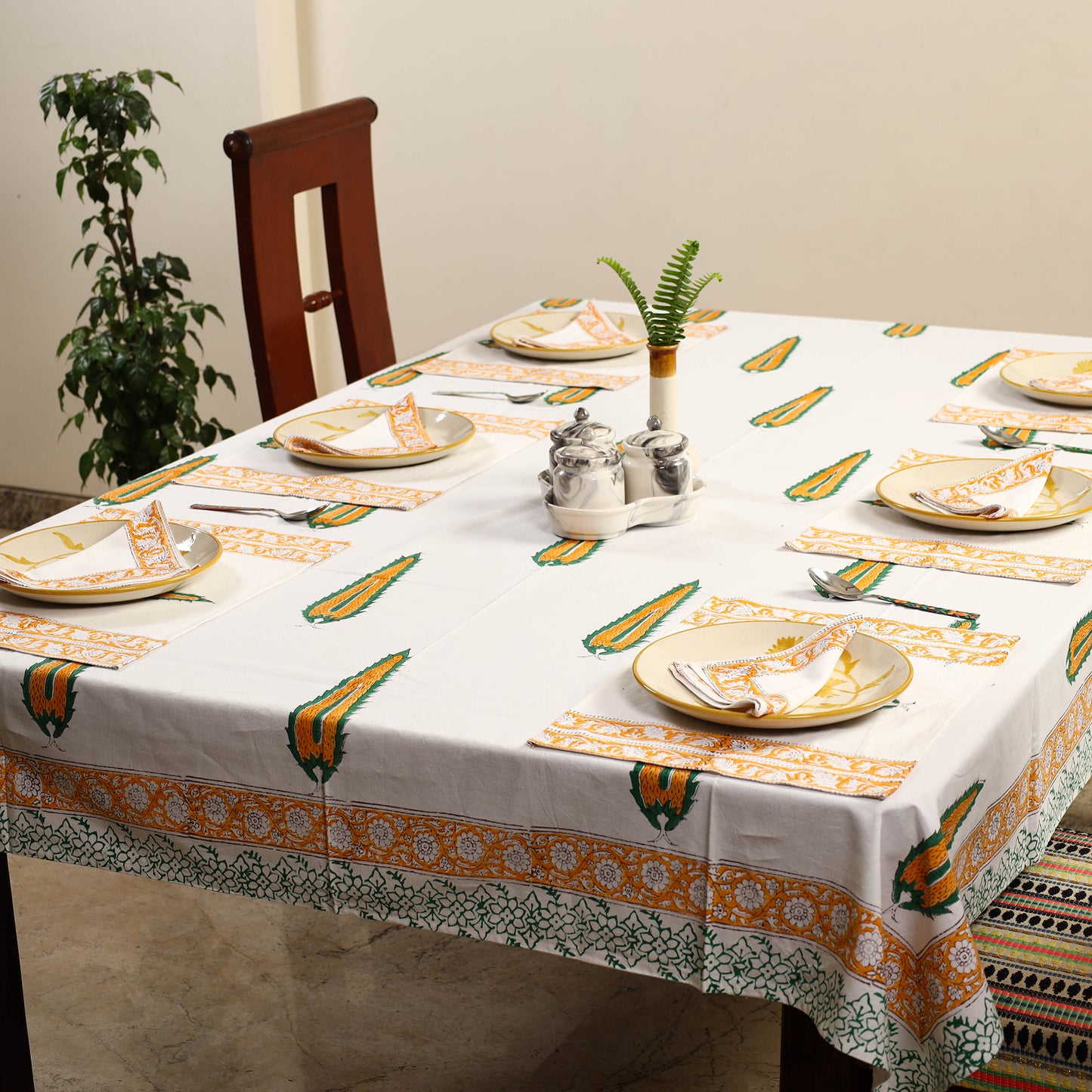 Sanganeri Print Cotton Table Cover with Mats & Napkins 01