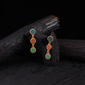 WHE Green Brown Repurposed Fabric & Wood Round Earrings 49