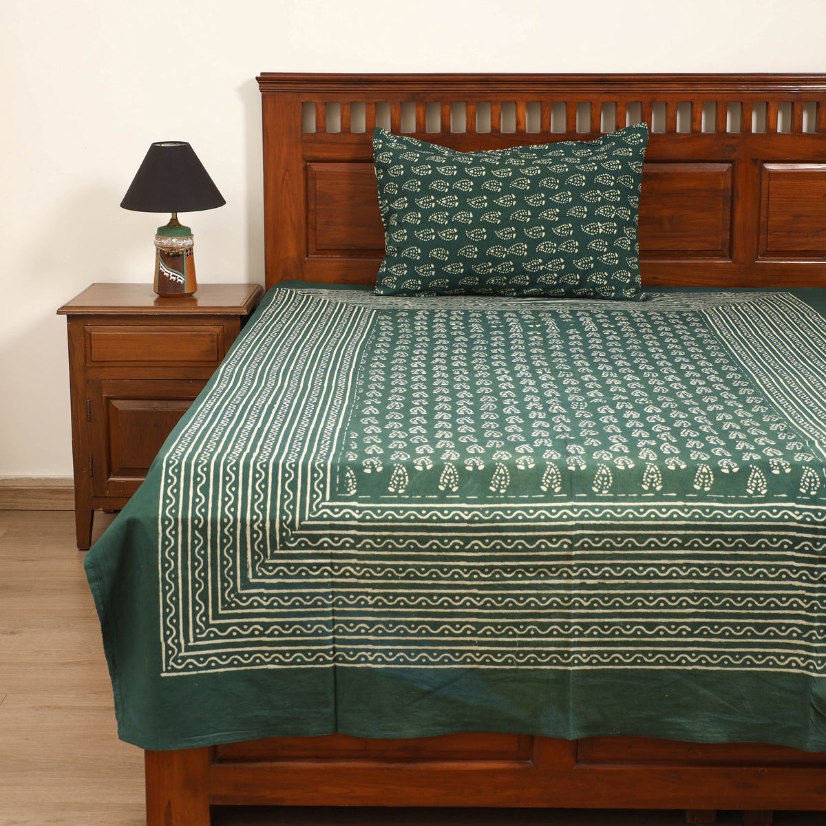 Pipad Hand Block Print Single Bedsheet with 1 Pillow Cover Set (90 x 60 in) 08