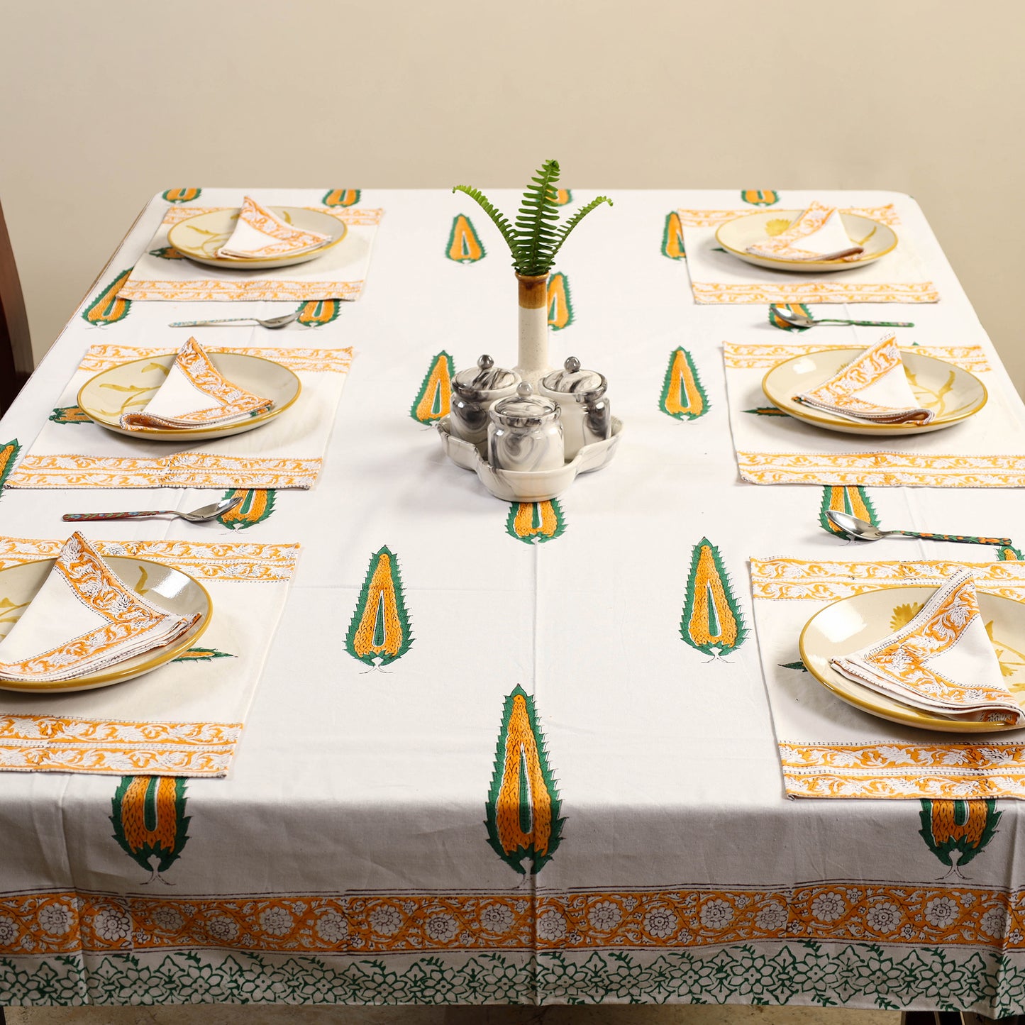 Sanganeri Print Cotton Table Cover with Mats & Napkins 01