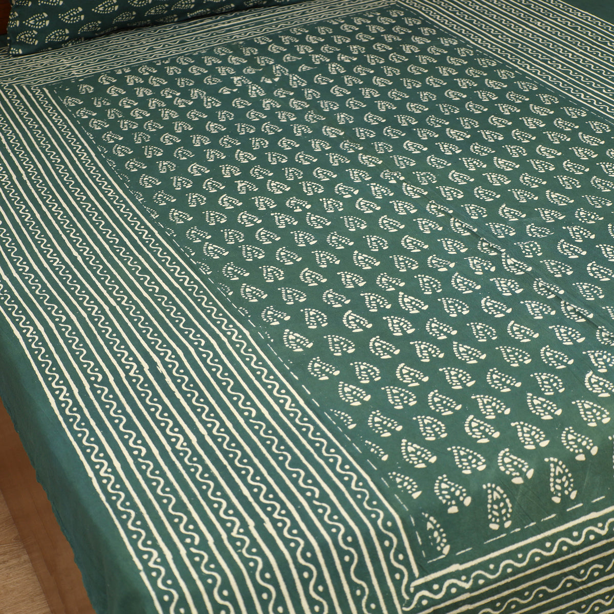 Pipad Hand Block Print Single Bedsheet with 1 Pillow Cover Set (90 x 60 in) 08