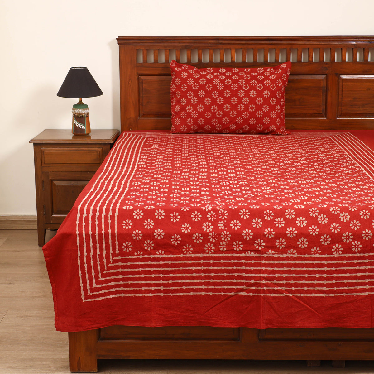 Pipad Hand Block Print Single Bedsheet with 1 Pillow Cover Set (90 x 60 in) 07