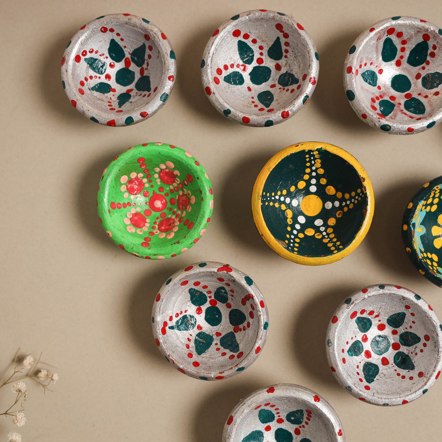 Decorative handpainted clay diya (set of 10) 36