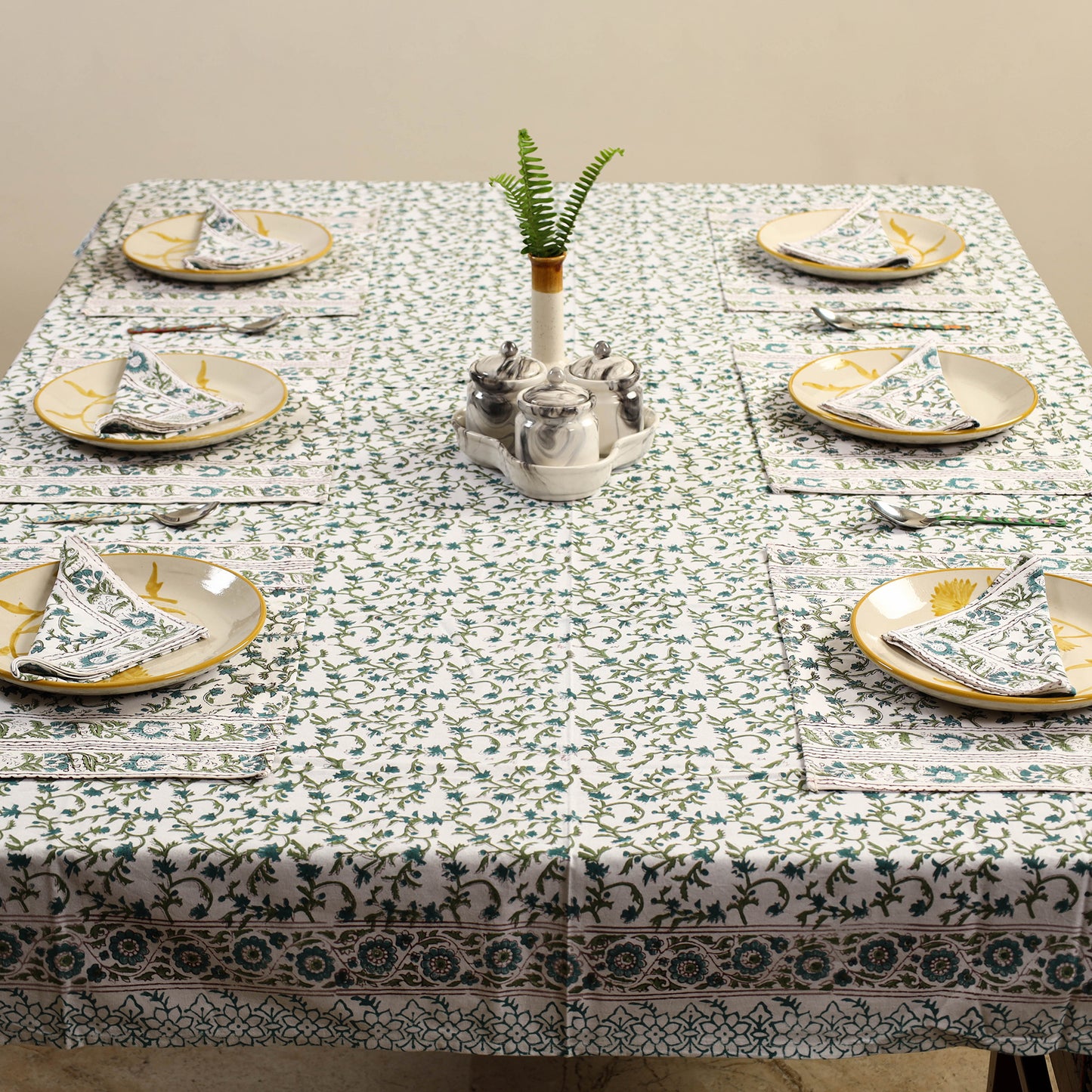 Sanganeri Print Cotton Table Cover with Mats & Napkins 02