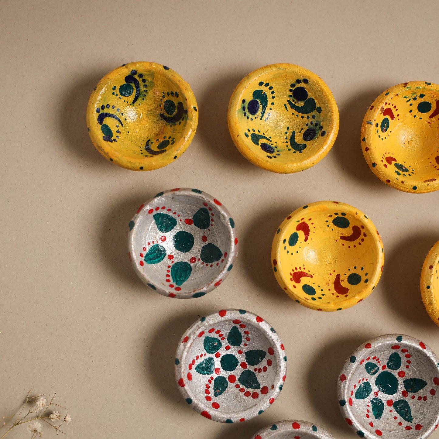 Decorative handpainted clay diya (set of 10) 37