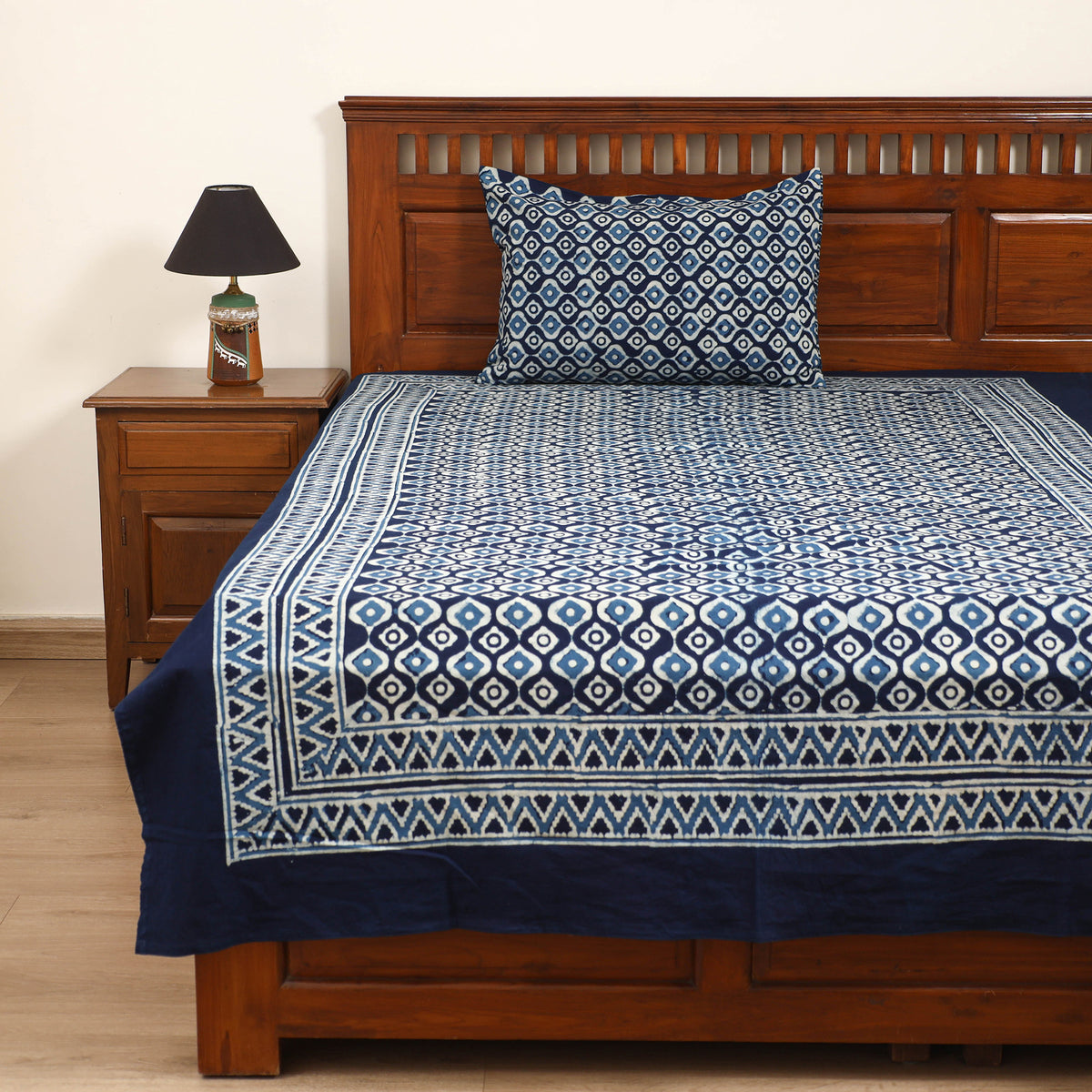 Pipad Hand Block Print Single Bedsheet with 1 Pillow Cover Set (90 x 60 in) 04