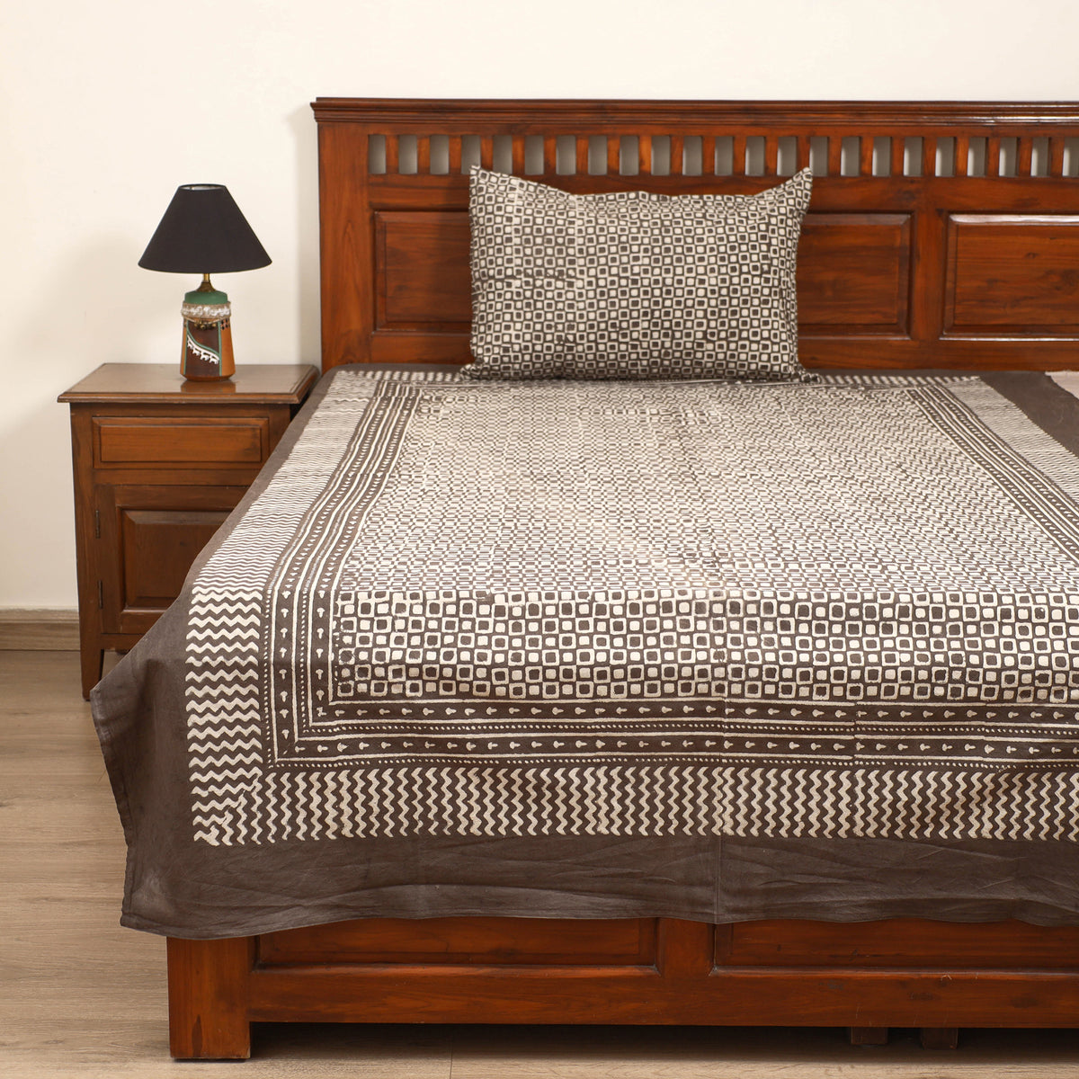 Pipad Hand Block Print Single Bedsheet with 1 Pillow Cover Set (90 x 60 in) 03